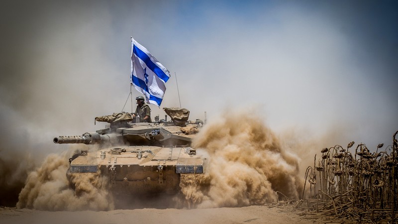 Merkava Mark IV, tank, flag, Israel Army, Israel Defense Forces, desert