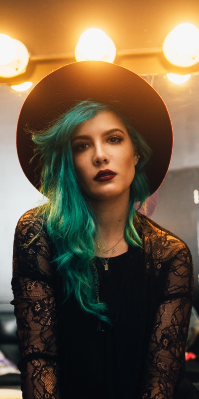 Music Halsey, Hat, Blue Hair, Lipstick, Singer, Halsey (Singer), 1080x2160