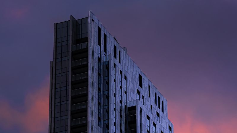 building, architecture, high-rise, purple, 4k