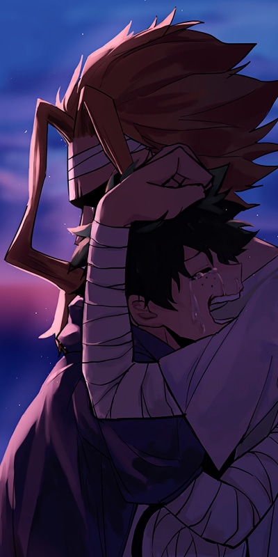 Anime My Hero Academia, Green Hair, Crying, Toshinori Yagi, Izuku Midoriya, All Might, 1080x2160