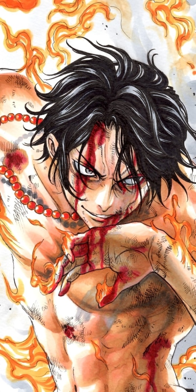 Anime One Piece, Blood, Portgas D. Ace, Tattoo, Black Hair, 1080x2160