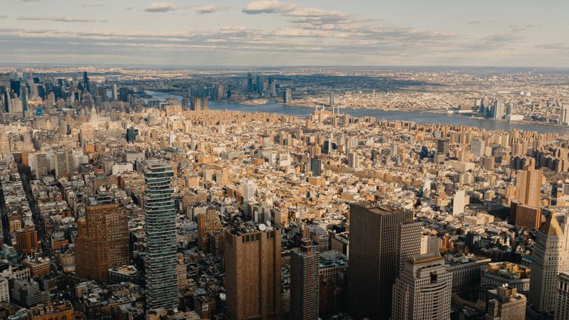 city, metropolis, aerial view, buildings, new york, 4k