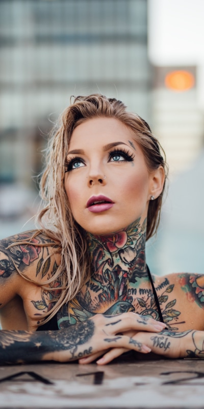 Women Tattoo, Blue Eyes, Blonde, Model, 1080x2160