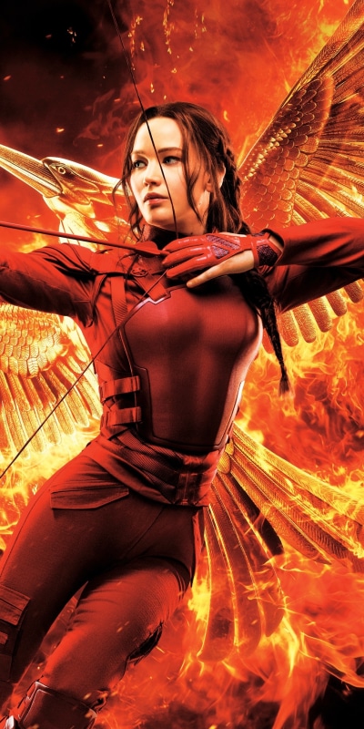 Movie The Hunger Games: Mockingjay - Part 2, Bow, Flame, Katniss Everdeen, Jennifer Lawrence, Fire, 1080x2160