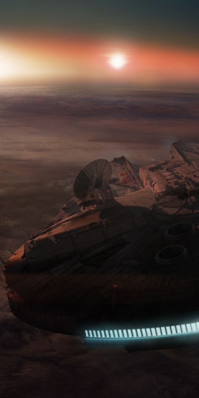 Movie Star Wars Episode VII: The Force Awakens, Sunset, Jakku (Star Wars), Millennium Falcon, Star Wars, 1080x2160