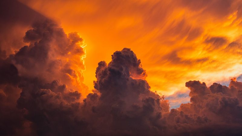 sunset, clouds, sky, horizon, 4k