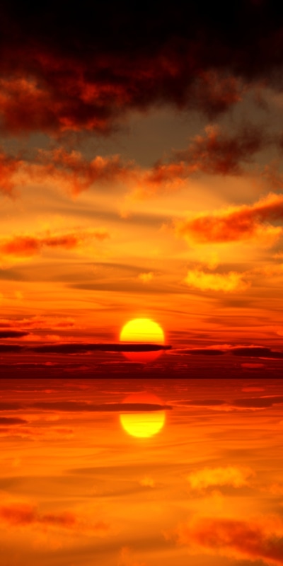 Earth Sunset, Reflection, Water, Sun, Orange (Color), 1080x2160