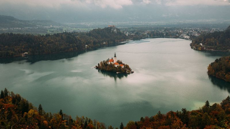 island, castle, horizon, lake, 4k