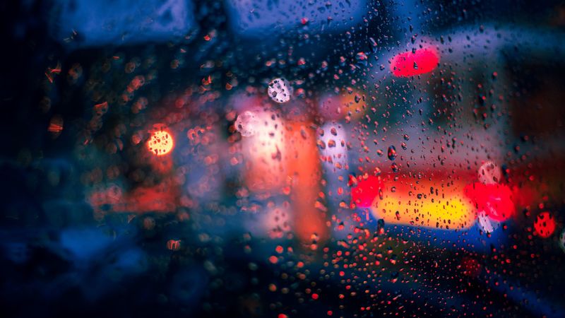 glass, drops, spray, neon, glare, 4k