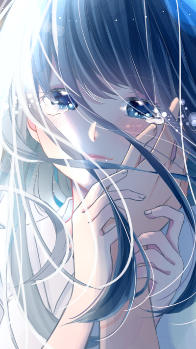 Anime Girl, Crying, Blue Eyes, Black Hair, 1080x1920
