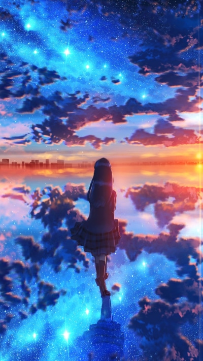 Anime Sunset, Reflection, 1080x1920