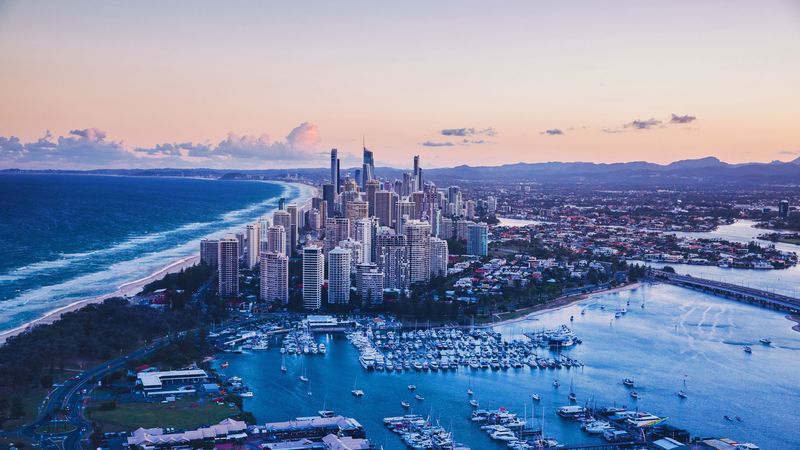 city, aerial view, architecture, ocean, coast, 4k
