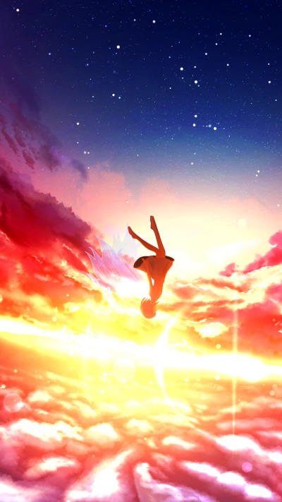 Anime Sunset, Falling, Sky, Cloud, 1080x1920