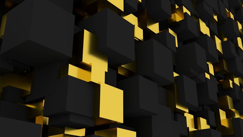 volume, figure, square, black, yellow, 4k