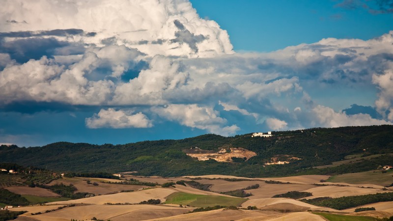 Toscana, 4k, Italy, meadows, clouds, sky