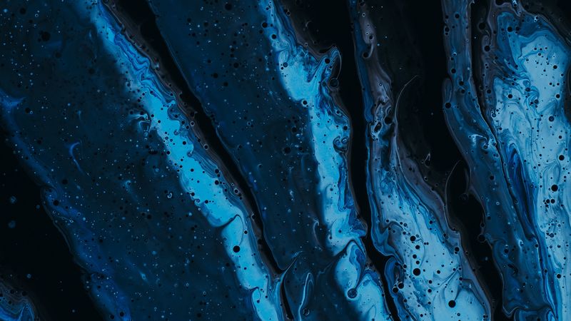 stains, liquid, paint, abstraction, blue, 4k