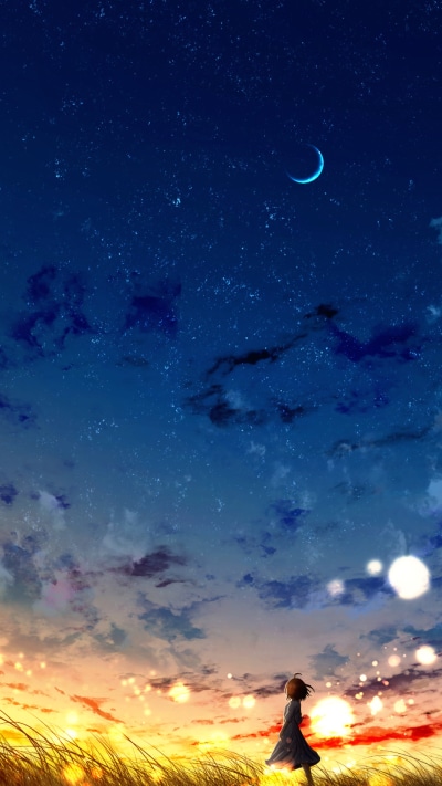 Anime Sunset, Starry Sky, Sky, 1080x1920