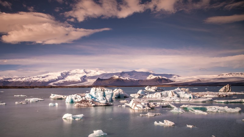 Jökulsárlón Lagoon, 4k, Iceland, mountains, ice, sky