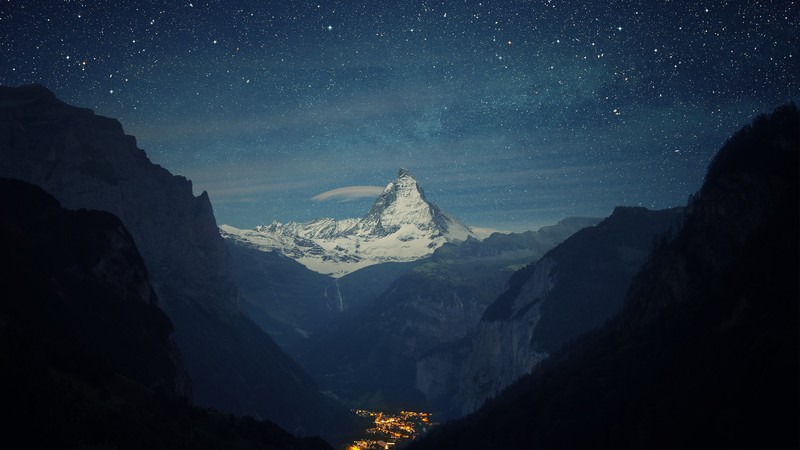Switzerland, 4k, Alps, mountains, stars, night