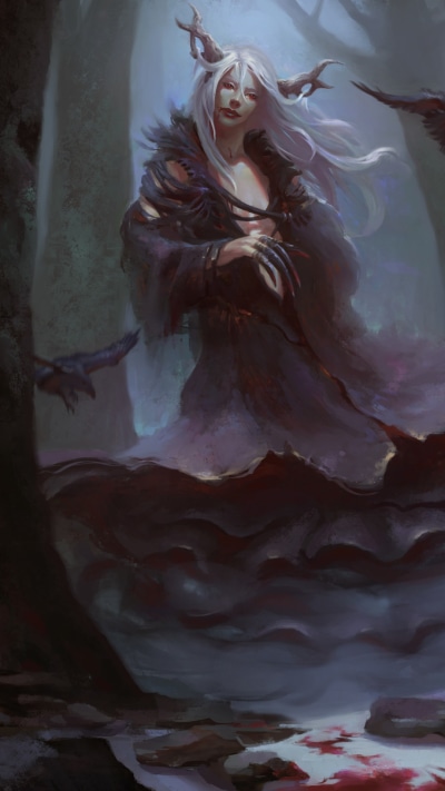 Fantasy Demon, Dark, Raven, Red Eyes, White Hair, 1080x1920