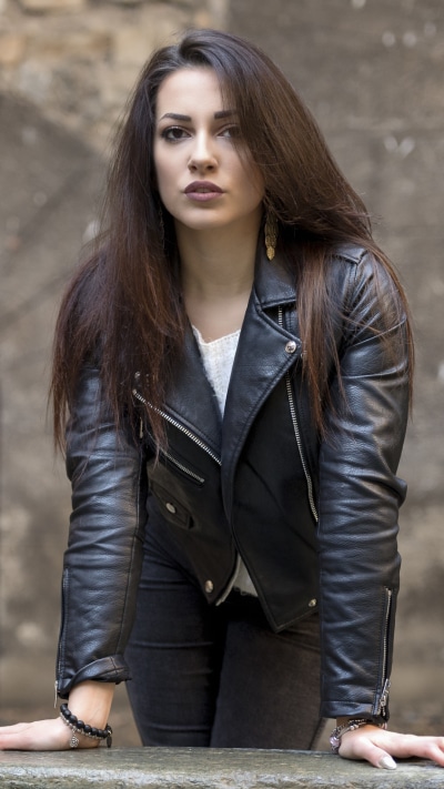 Women Model, Brown Eyes, Brunette, Long Hair, Leather Jacket, 1080x1920