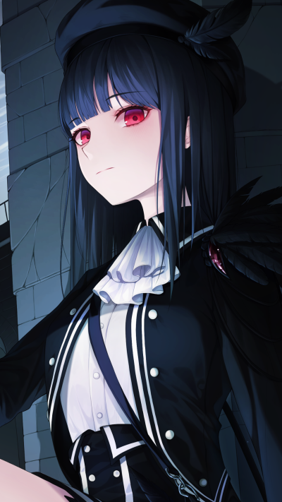 Anime Girl, Black Hair, Red Eyes, 1080x1920