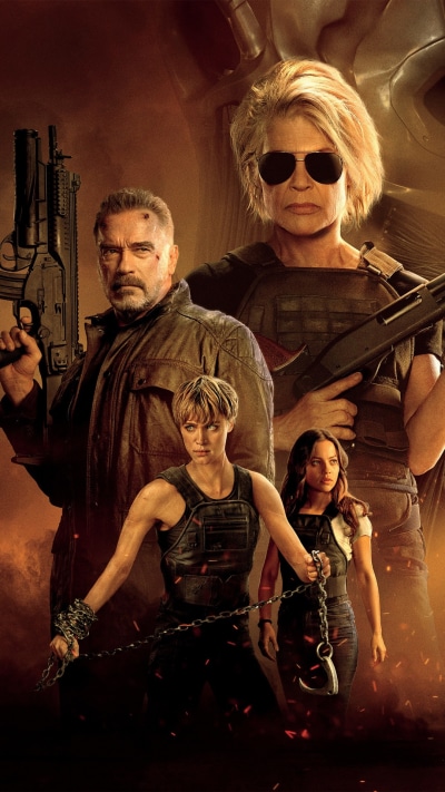 Movie Terminator: Dark Fate, Arnold Schwarzenegger, Linda Hamilton, Mackenzie Davis, Natalia Reyes, Sarah Connor, 1080x1920