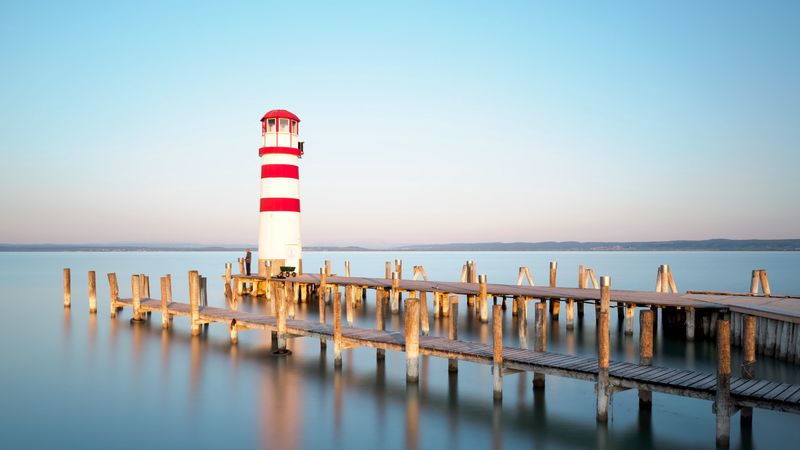 lighthouse, building, sea, pier, austria, 4k