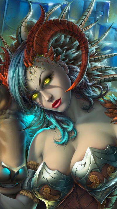 Fantasy Demon, Succubus, Creature, Yellow Eyes, Horns, 1080x1920