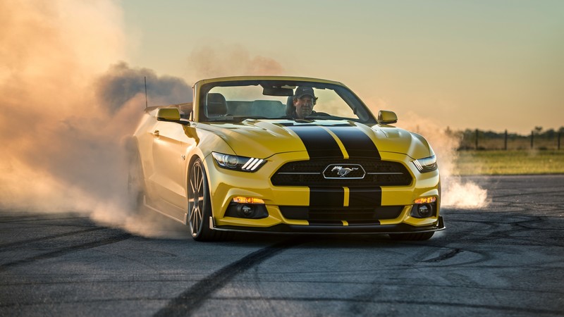 Hennessey Mustang GT Convertible, HPE750 Supercharged, yellow, sport car, racing, SEMA 2015