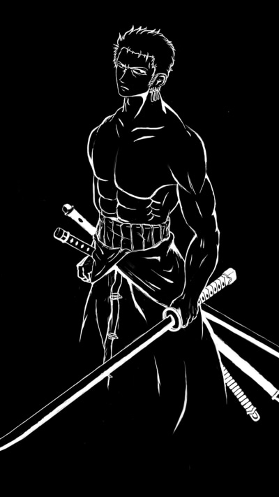 Anime One Piece, Roronoa Zoro, Black and White, 1080x1920