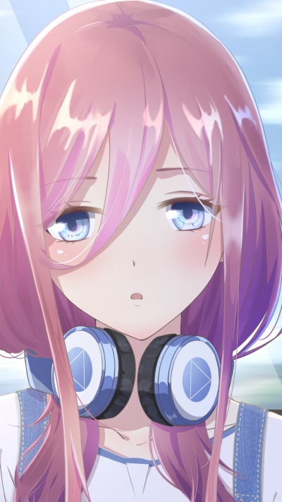 Anime The Quintessential Quintuplets, Pink Hair, Miku Nakano, Face, Headphones, Aqua Eyes, 1080x1920