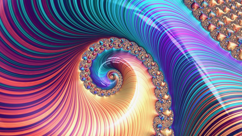 fractal, spiral, pattern, twisting, multi-colored, 4k