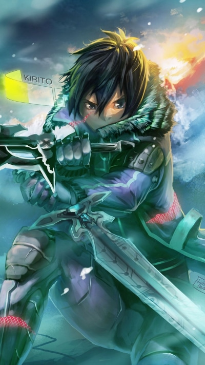 Anime Sword Art Online, Black Hair, Kirito (Sword Art Online), 1080x1920