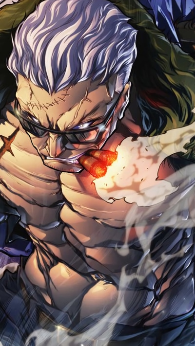 Anime One Piece, Smoker (One Piece), Cigar, Smoke, White Hair, 1080x1920