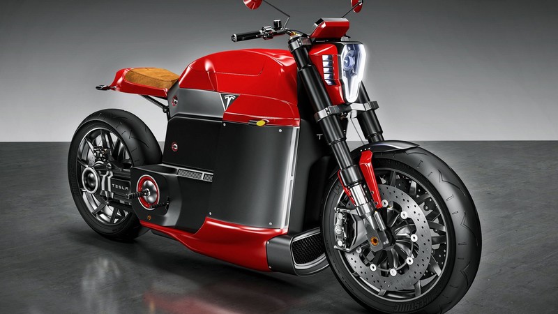 Tesla Model M, electric, motorcycle, red, motorcycles of future