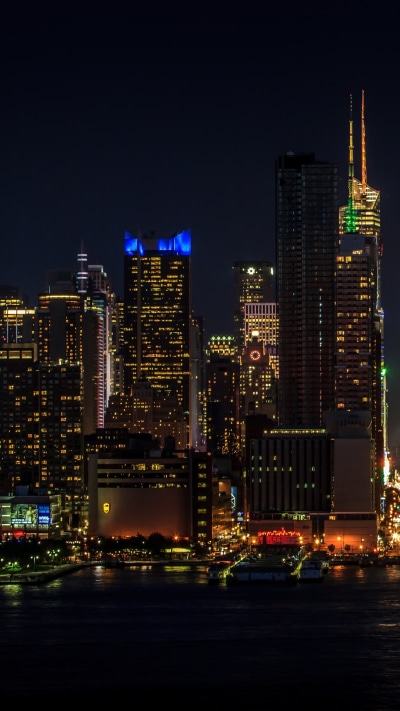 Man Made Manhattan, Night, Skyscraper, Building, New York, City, 1080x1920