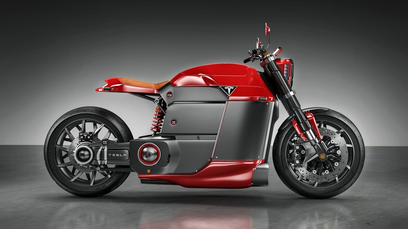Tesla Model M, electric, motorcycle, red, motorcycles of future