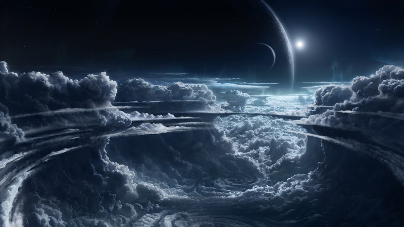 Sky, 4K, clouds, planet, light, atmosphere, cyclone, white, blue