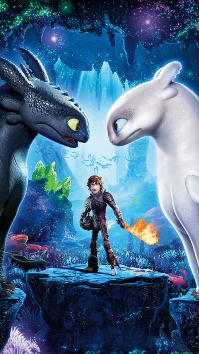 Movie How to Train Your Dragon: The Hidden World, Toothless (How To Train Your Dragon), Hiccup (How To Train Your Dragon), White Night Fury, 1080x1920
