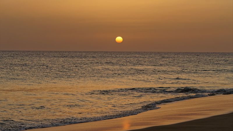 sunset, sun, horizon, coast, 4k