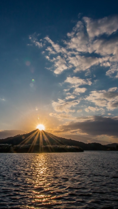Earth Sunset, Nature, Sun, Lake, Mountain, Sky, 1080x1920