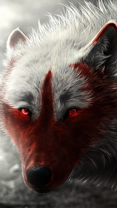 Fantasy Wolf, Red Eyes, Stare, 1080x1920