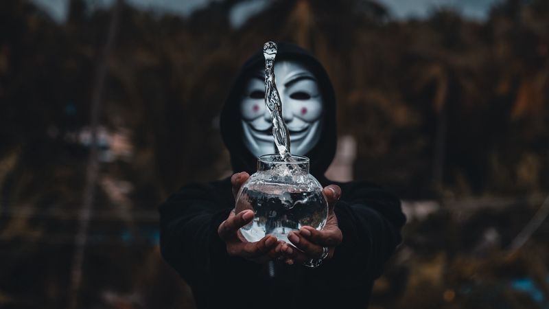 mask, splash, anonymous, hands, 4k