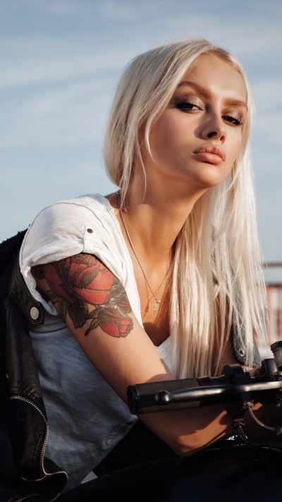 Women Tattoo, Blonde, Long Hair, Motorcycle, 1080x1920
