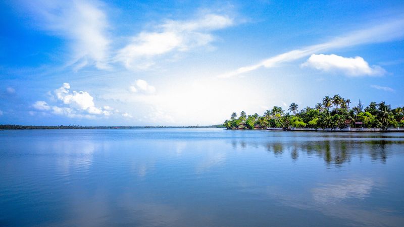 island, palm trees, sky, cloud, 4k