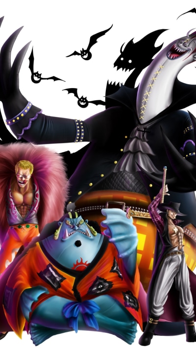 Anime One Piece, Gekko Moriah, Donquixote Doflamingo, Jinbe (One Piece), Dracule Mihawk, 1080x1920