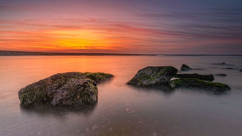 sunset, stone, horizon, block, 4k