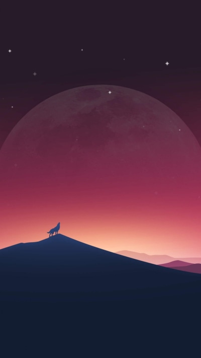Fantasy Wolf, Landscape, Silhouette, Nature, Moon, Night, 1080x1920