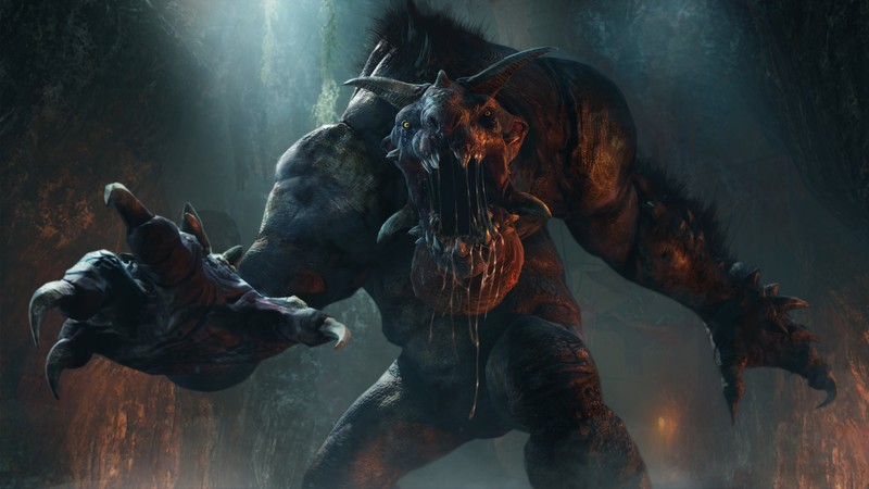 Middle-earth: Shadow of Mordor, 4k, The Lord of the Hunt, game, creature, monster, mouth, teeth, claws, cave, screenshot, 4k, PC, 2015